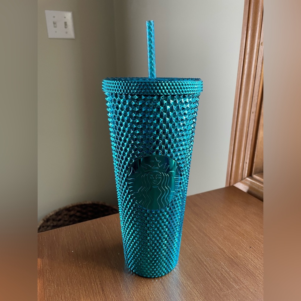 Starbucks Chrome Teal Blue Bling Studded 24 oz. Tumbler